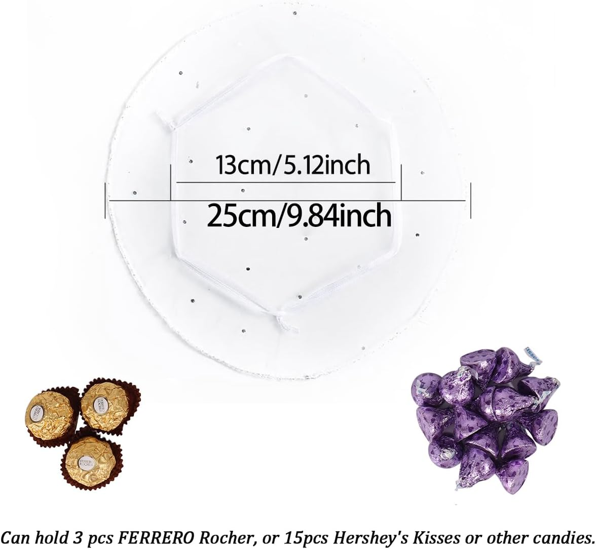 100Pcs White Organza Tulle Circles with Drawstring, 9.8 Inch round Organza Bags Jewelry Candy Pouch Christmas Wedding Party Favor Gift Bags