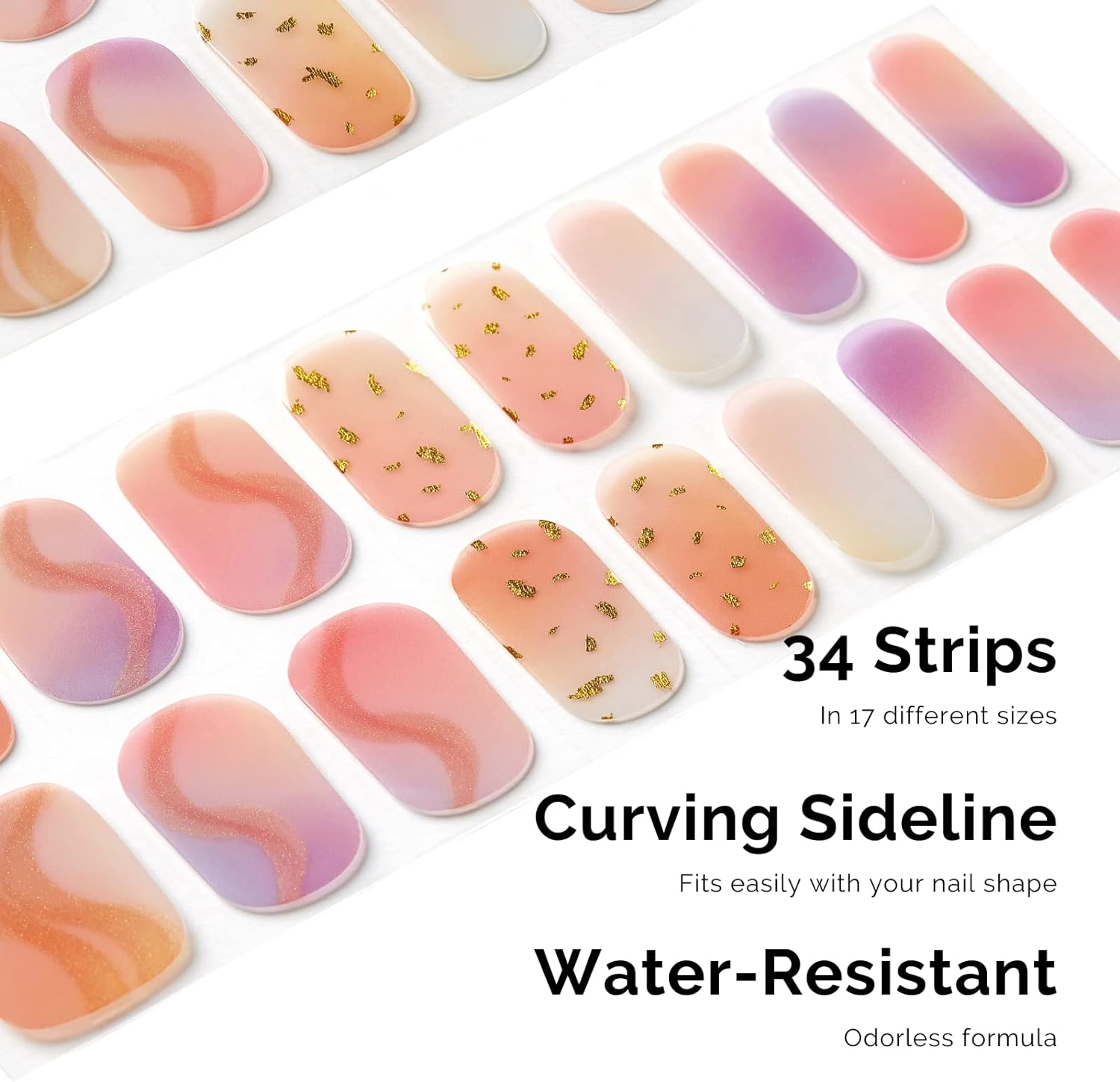 NAILOG Semi Cured Gel Nail Strips, 34Pcs Salon-Quality Gel Nail Stickers, Long Lasting Nail Wraps for Women, Twilight - Drifted image number 2
