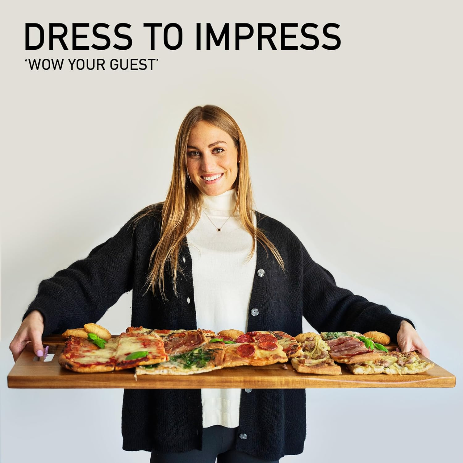 Extra Large Charcuterie Boards 36 Inch Babilonia Premium Acacia Wood Serving Platter, Long Charcuterie Board, Cheese Board, Wooden Serving Tray with Handles, Party Serving Trays and Platters image number 2