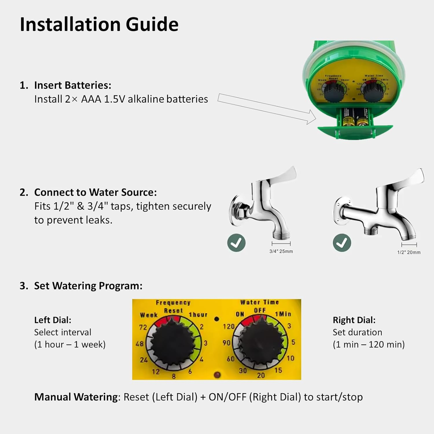 Automatic Watering Timer for Garden, Balcony, Greenhouse and Outdoor Plants with Weekly and Daily Programmes (Dual Dial)