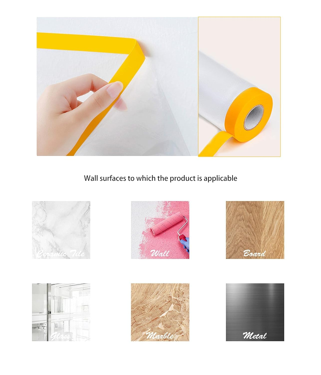 WADY 1Roll Masking Plastic with Tape,Plastic Sheeting, Taped Masking Film, Masking Film Roll Dust Sheets Adhesive Dust Sheet Roll (1) image number 5