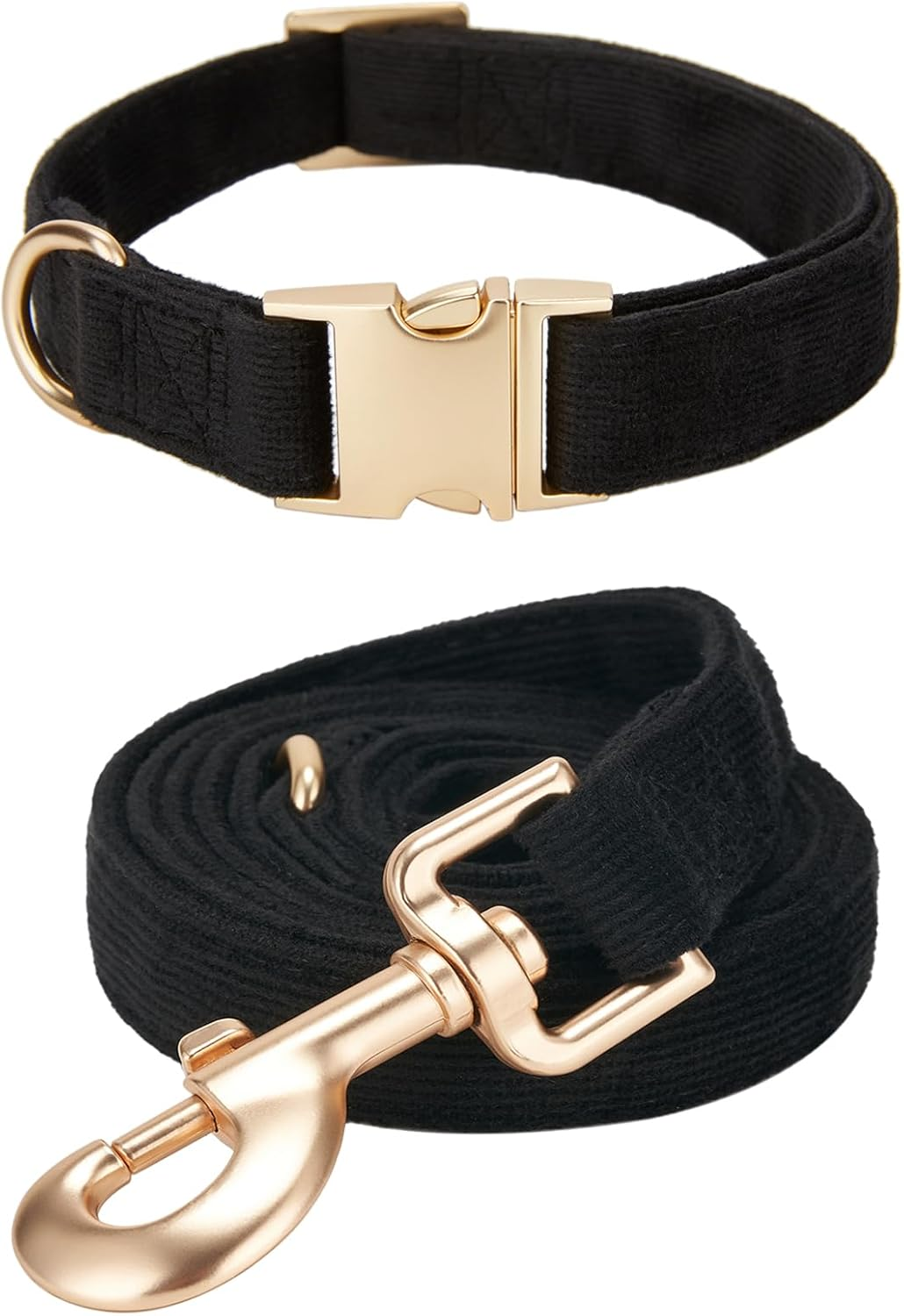 YUDOTE Dog Collar and Lead Set Small,Soft Non-Irritant Corduroy Collar Leash Matching Combo for Daily Walking,Green