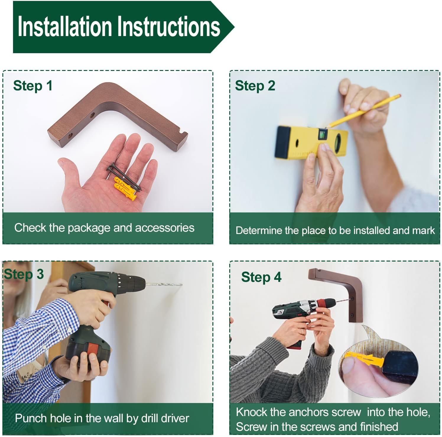 2 Pack 5.9 Inch Wooden Wall Hooks for Hanging Plants,Lanterns,Flower Bracket,Wind Chimes,Bird Feeders,Macrame Plant Hangers,Black - Burlywood Color image number 2