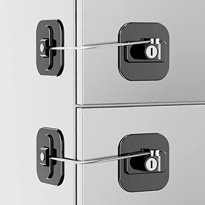 Refrigerator Lock with Key, Fridge Locks,Lock for Fridge Freezer, Cabinets and Drawers, Air Oven Air Fryer, Closets, Windows, 2 Pack Refrigerator Lock with 4 Keys (White)