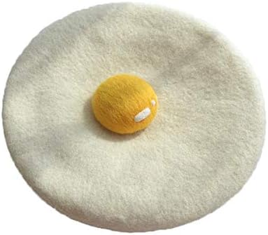Manual Wool Egg Yolk Beret Lovely Gift for Winter Poached Egg Berets Cap Hat for Women Girls White image number 3