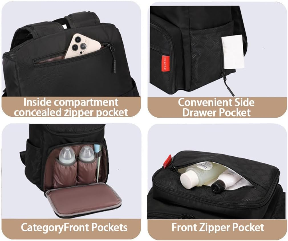 IOIUSKKU Baby Bag for Mom Chic Diaper Backpack with Changing Pad Insulated Pocket Stroller Strap for Boys Girls Diaper Bags Cloth - C image number 2