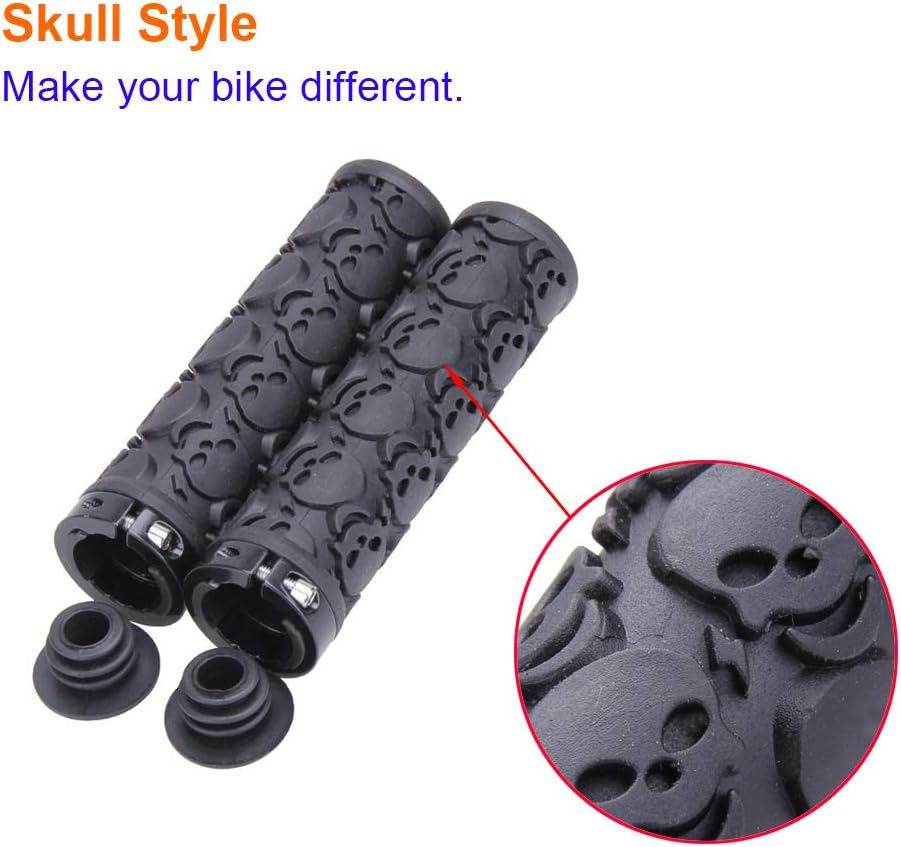 2 Pcs Bike Handlebar Grips Skull Style Bicycle Grips Soft Rubber Lock-On Handle Grips for Bicycle Mountain BMX image number 3