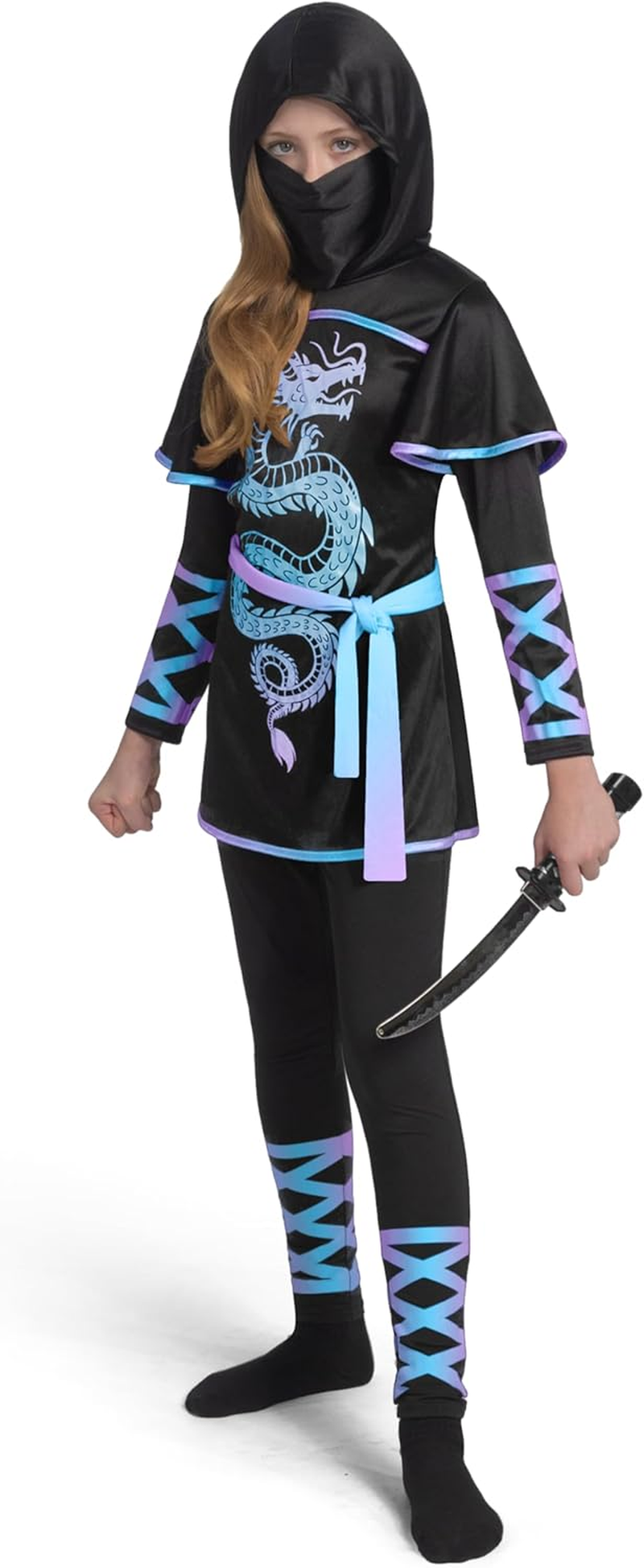 Spooktacular Creations Black and Red Ultimate Ninja Dragon Costume Set for Kids, Girls, Halloween Dress Up