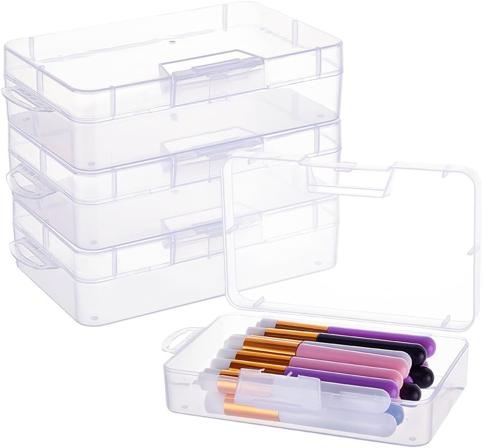 BENECREAT 4 Pack 5.2X3X1.18 Inches Large Clear Plastic Box Container Clear Storage Organizer with Hinged Lid for Small Craft Accessories Office Supplies Clips image number 4