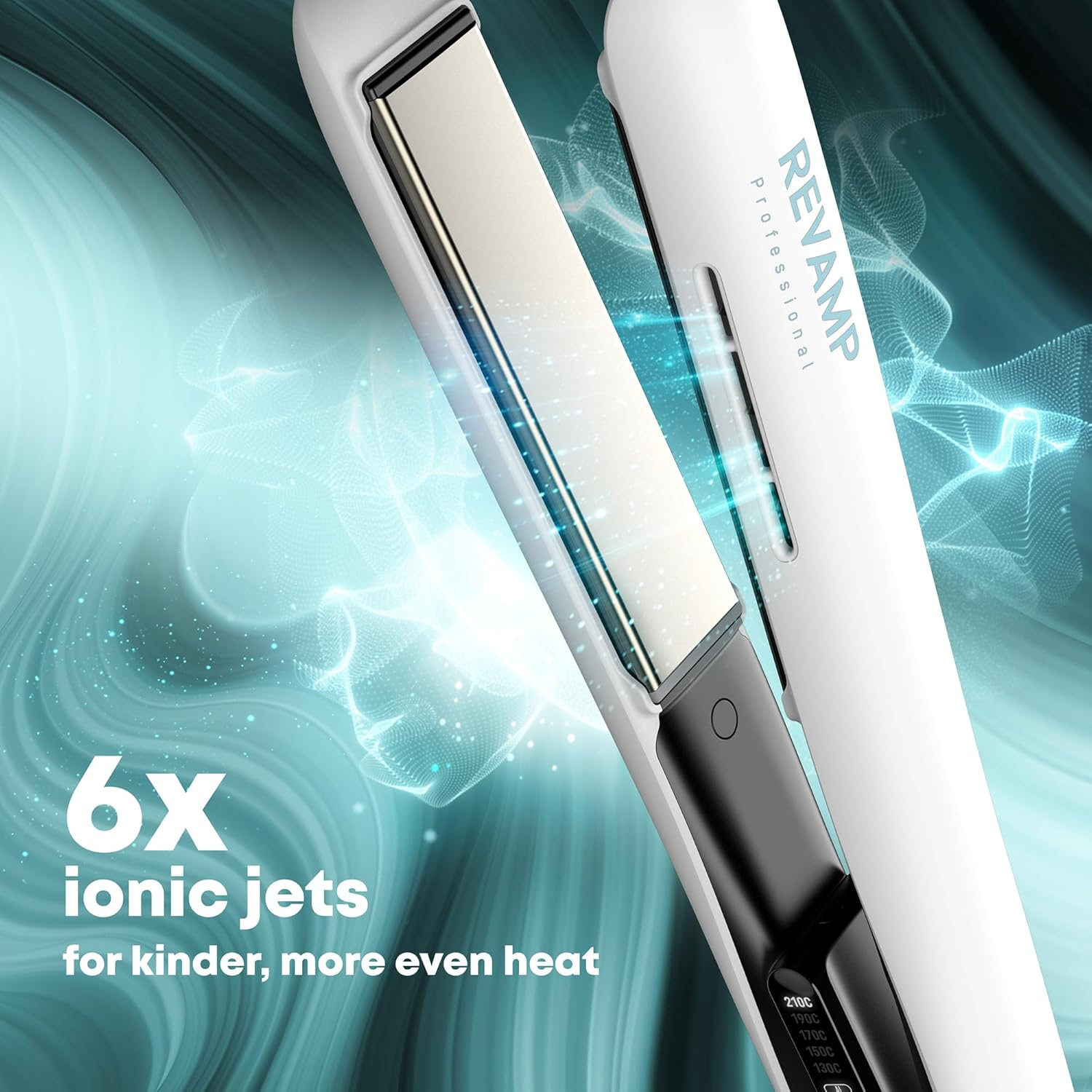 Revamp Progloss Ion Shine Ceramic Hair Straightener with Ion Technology for Frizz-Free Results Enriched with Progloss Smooth Keratin, Argan and Coconut Oil, Various Heat Levels - White image number 2