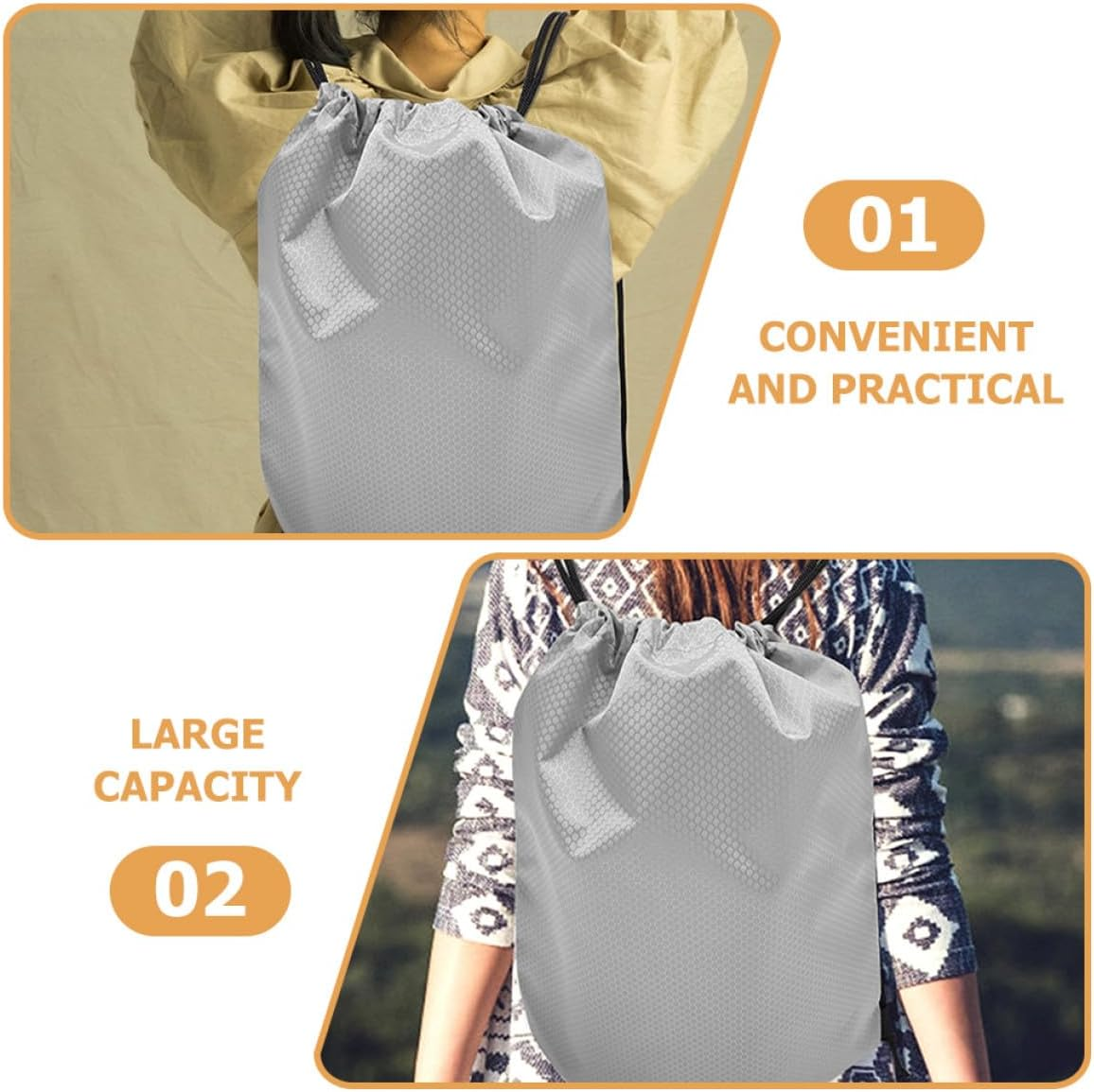 JOINPAYA 2Pcs Waterproof Drawstring Backpack Sports Bag Gym Sack Oxford Cloth Fitness Bag for Men Women Unisex Outdoor Basketball Cycling Gray image number 2