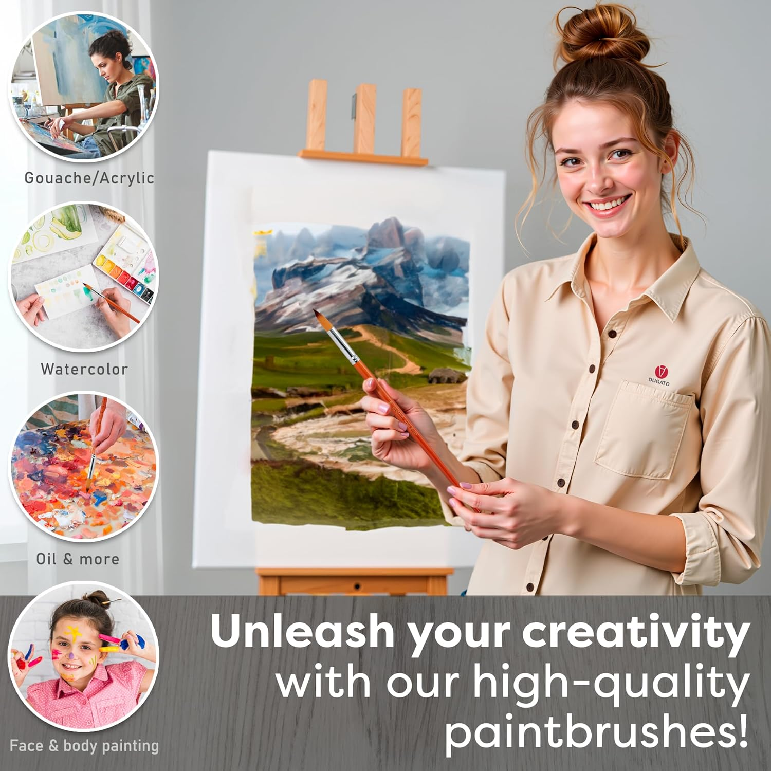 Artist Watercolor Paint Brushes Set 13Pcs - round Pointed Tip Soft Anti-Shedding Nylon Hair Wood Long Handle - Detail Paint Brush for Watercolor, Acrylics, Ink, Gouache, Oil, Tempera, Paint by Numbers image number 1