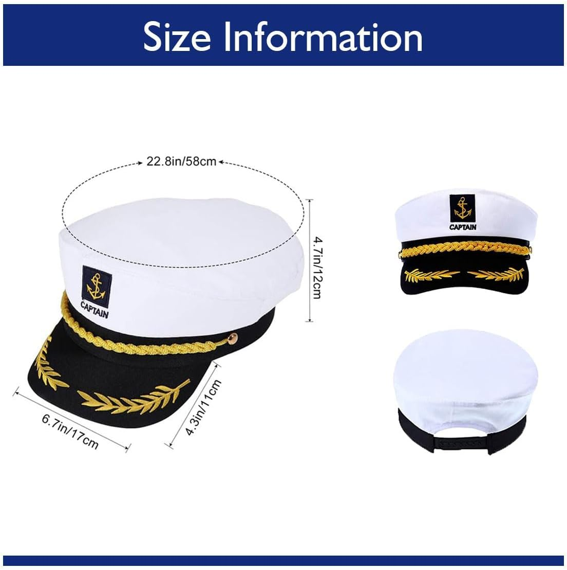 Yacht Captain Hat,Costume Accessory for Navy Masquerade Party,Marine Admiral Adjustable Hat