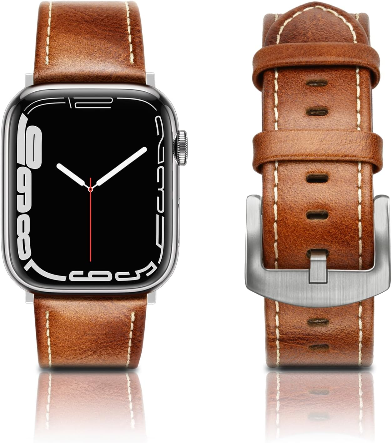 EDIMENS Leather Bands Compatible with Apple Watch 42Mm 44Mm 45Mm Band Men Women,Vintage Genuine Leather Wristband Replacement Band Compatible for Apple Iwatch Series 8 7 6 5 4 3 2 1 SE Sports Edition