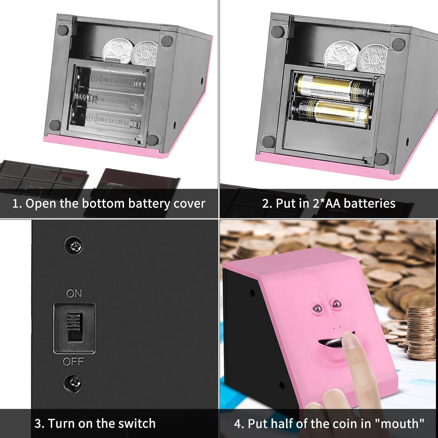 Blingbin Coin Eating Saving Bank Face Monkey Battery Operated Novelty Saving Box Piggy Bank for Kids - Brick Blue image number 7