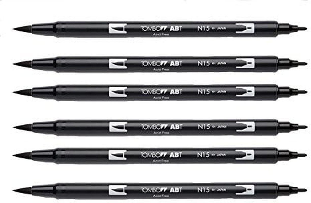 Tombow Dual Brush Pen, Black (66621) Pack of 6 Pcs.