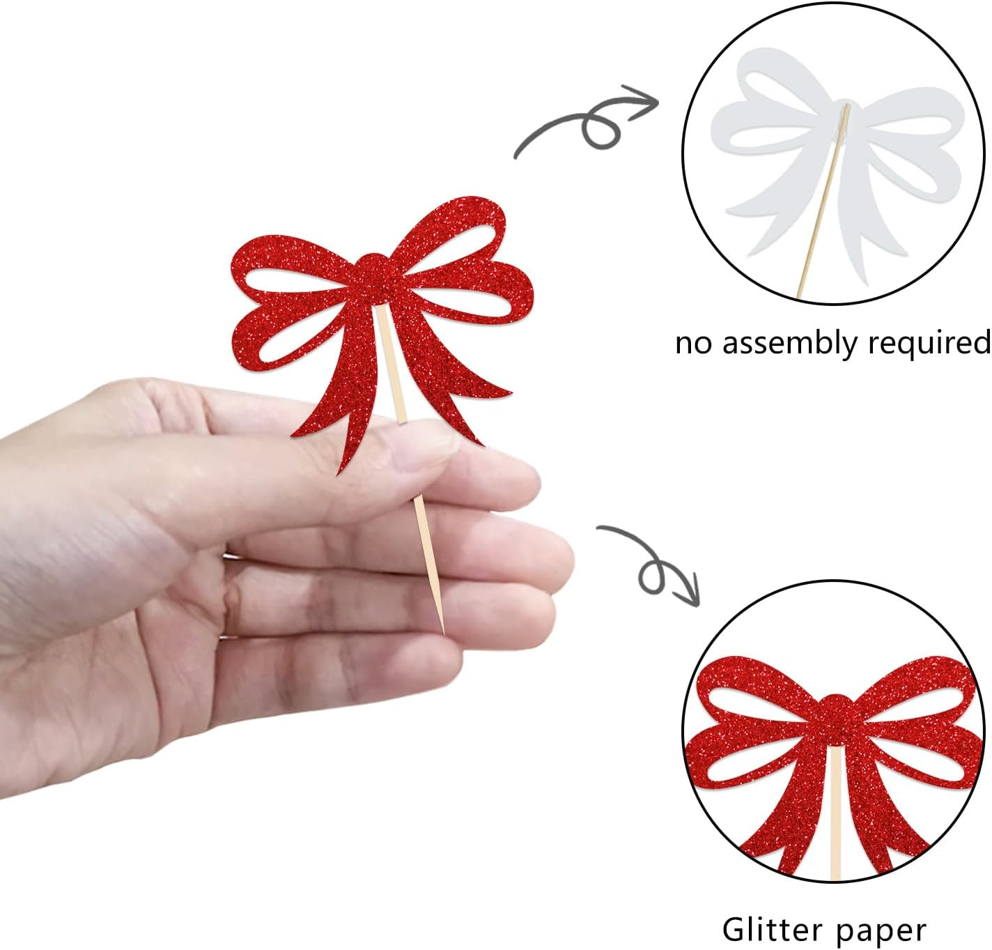 24 PCS Merry Christmas Cupcake Toppers for Christmas Decorations, Christmas Tree Cake Toppers for Christmas Party Supplies (Bow Tie)