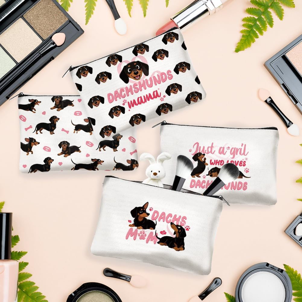 4Pcs Canvas Cute Dachshund Dog Makeup Bag - 23 X 15 Cm Dachshund Cosmetic Bags Travel Organizer Portable Accessories with Zipper, Toiletry Large Capacity, Purse Organizer Pouches image number 1