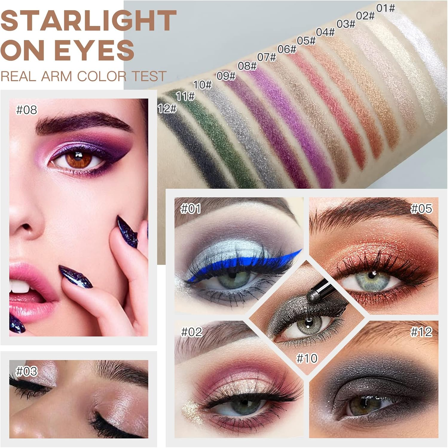 Eye-Shadow Stick Makeup Cosmetics Eye Brightener, Rotatable Cream Eye Shadow Pencil, Glitter Shimmer Eyeshadow Stick with Sponge Smudger for Eye Makeup (08# Violet Shimmer)