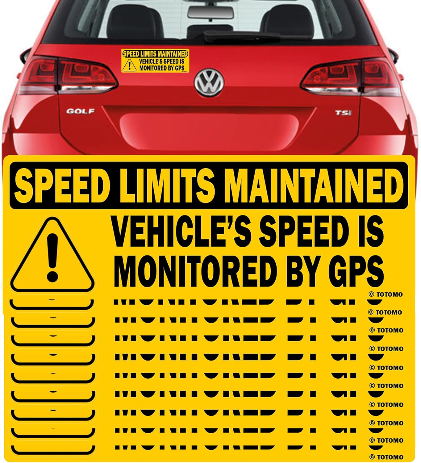 TOTOMO 2Pk Vehicle Speed Is Monitored by GPS Speed Limits Are Maintained Sticker 10"X3.5" Highly Reflective Premium Quality Car Safety Caution Sign #SDM-14
