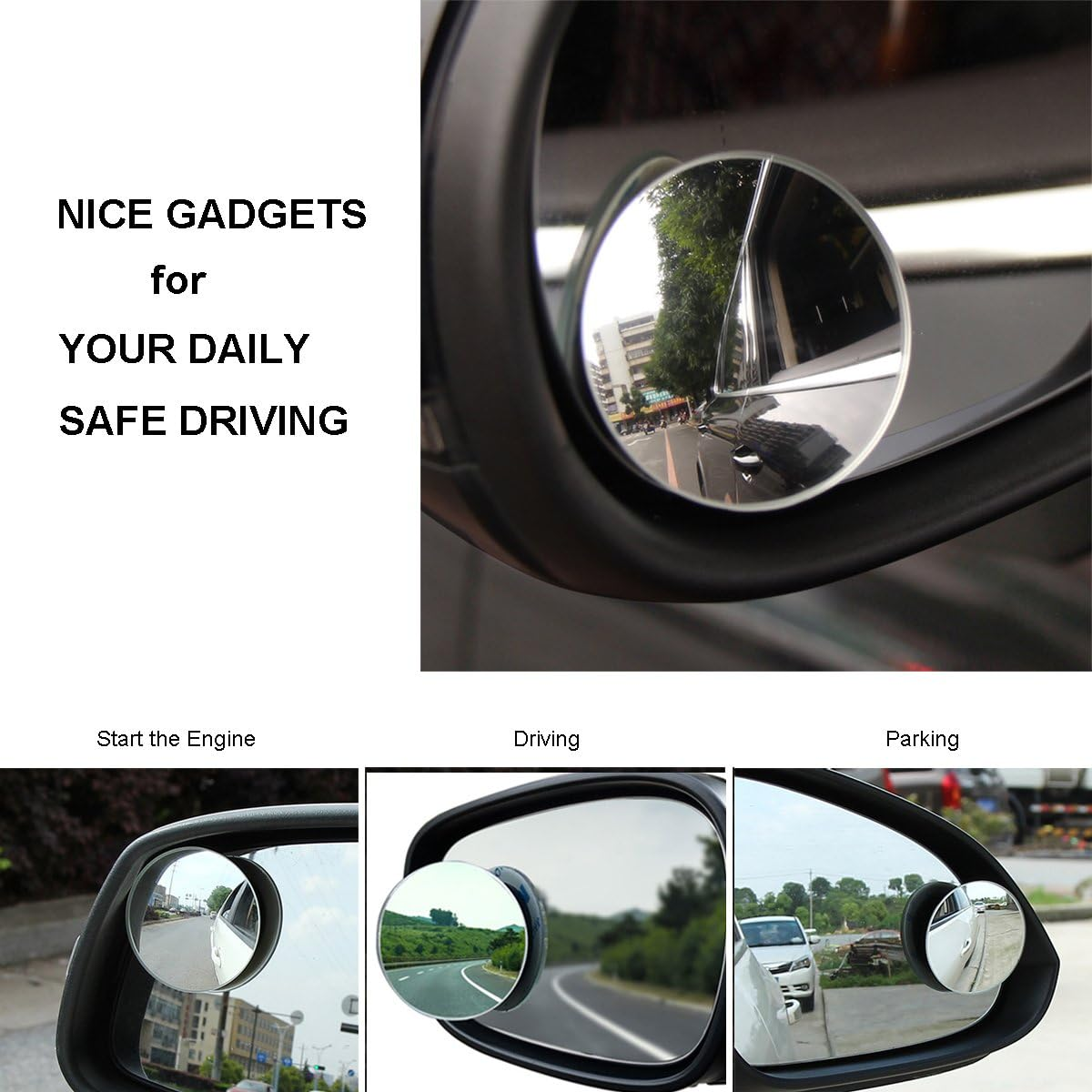 Blind Spot Mirrors, Beeway&reg; round Frameless 360&deg; Rotate Sway Adjustable HD Glass Convex Mirror Maximize Rearview Universal for Car SUV Trucks Traffic Safety - Pack 2 image number 4