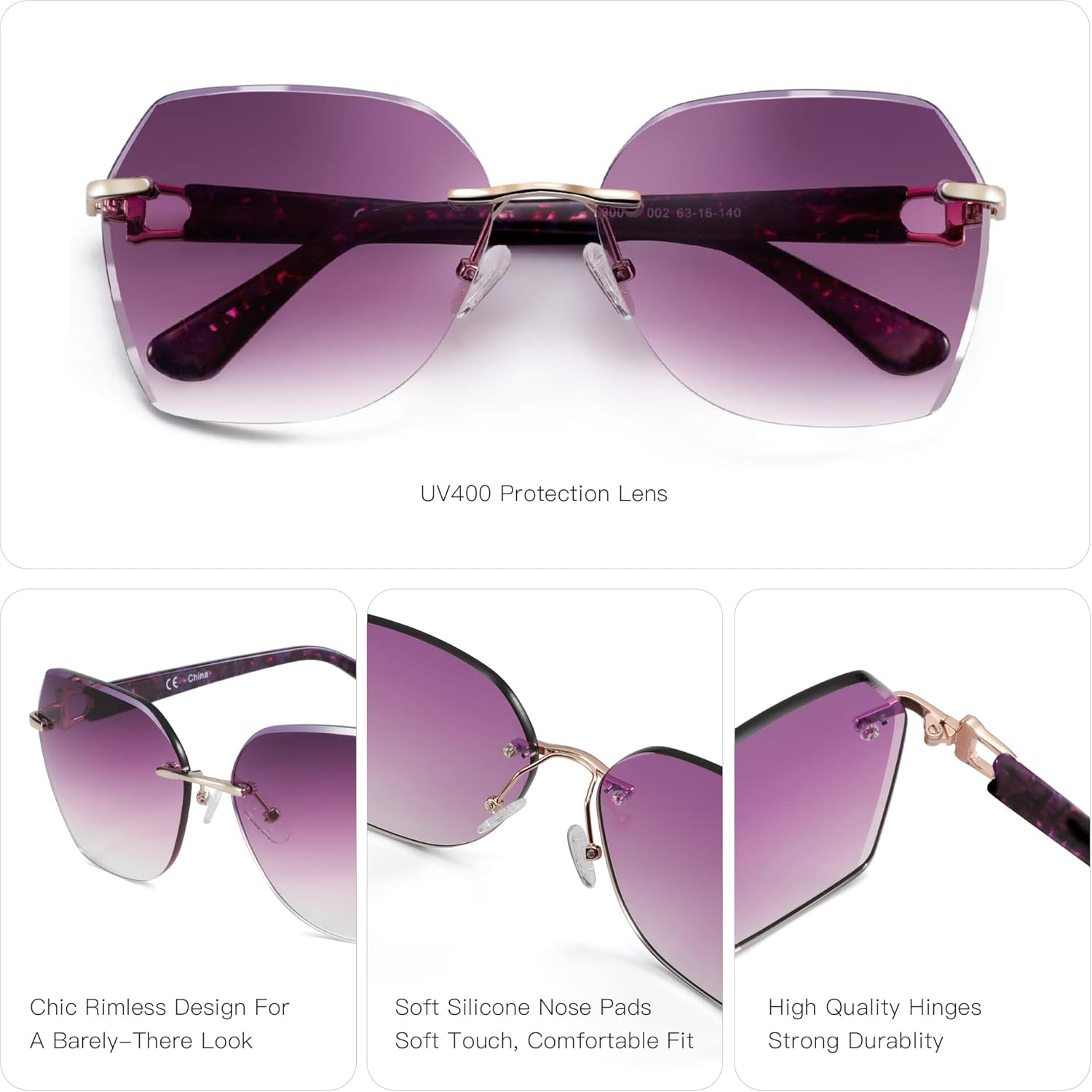 ZENOTTIC Oversized Rimless Sunglasses for Women Geometric Diamond Cutting Gradient Lens UV Protection Fashion Shades Trendy - Brown image number 2