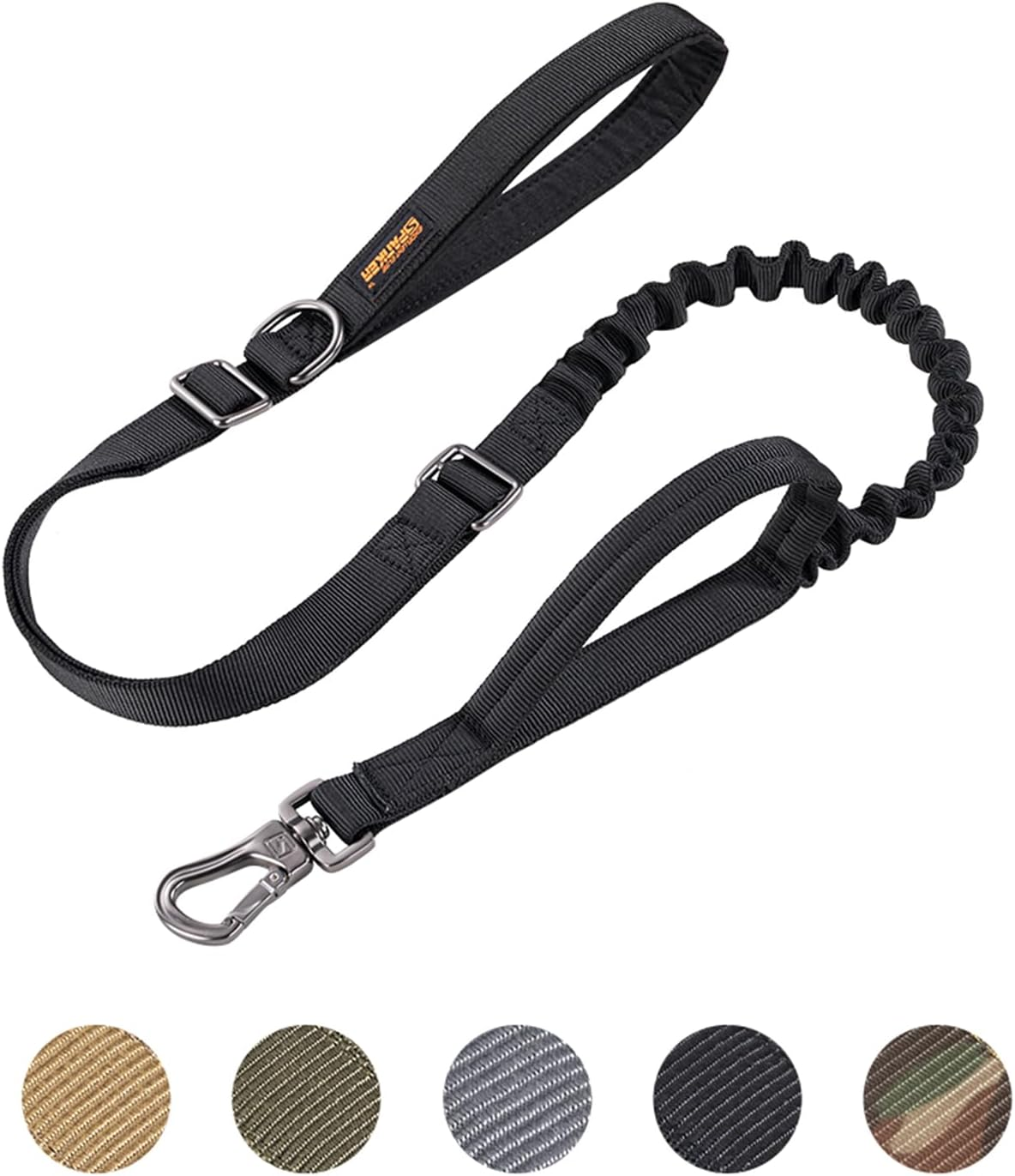 EXCELLENT ELITE SPANKER Tactical Bungee Dog Leash Military Dog Leash Adjustable Tactical Leash Elastic Leads Rope with 2 Control Handle (Grey)
