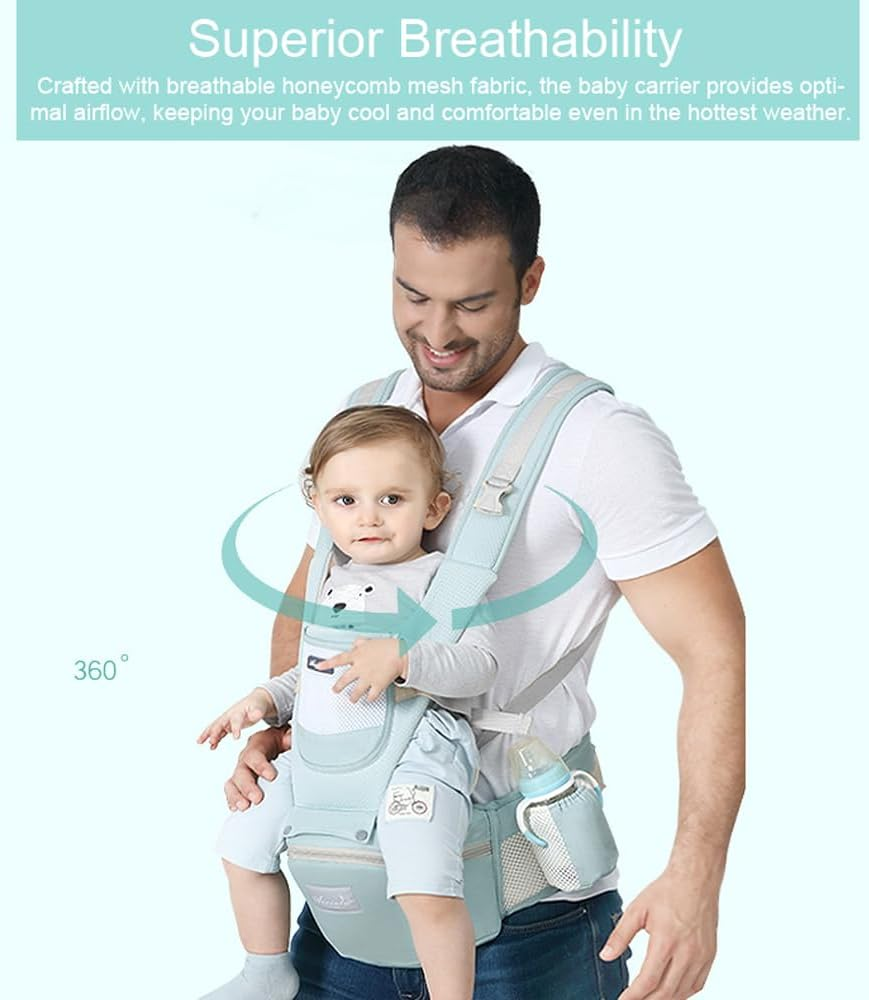 Zolyet Baby Carrier with Waist Stool/Hip Seat 15 Ways to Carry Fro & Back Carry Infa Holder Carrier for Newborns to Toddlers All Seasons Use Blue image number 6