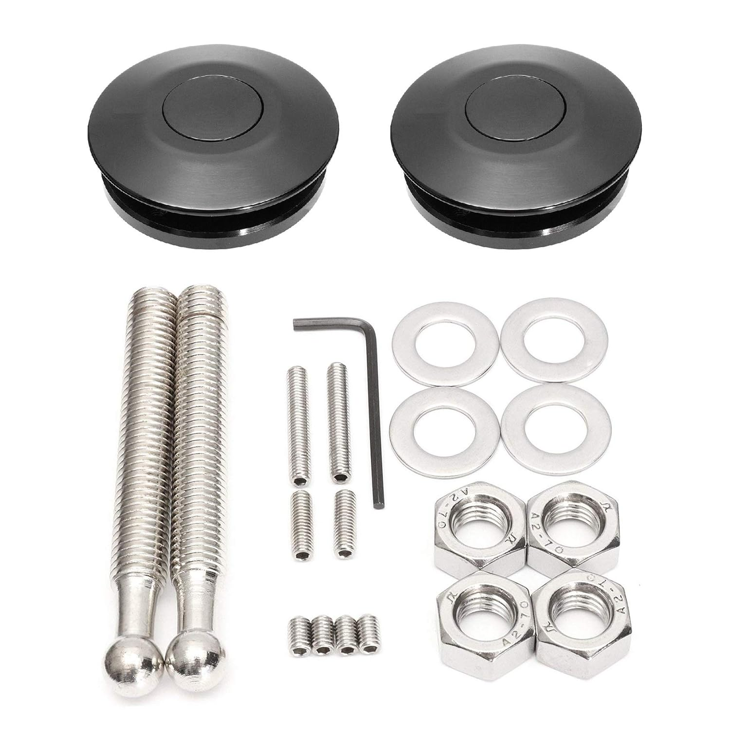 2 Pack Quick Release Latch Universal 2.44In/62Mm Diameter Universal Aluminum Alloy Push Button Quick Latch Hood Pins Lock Clip Kit for Auto Car Hood Pins Lock (2 Pack-Black Pro)