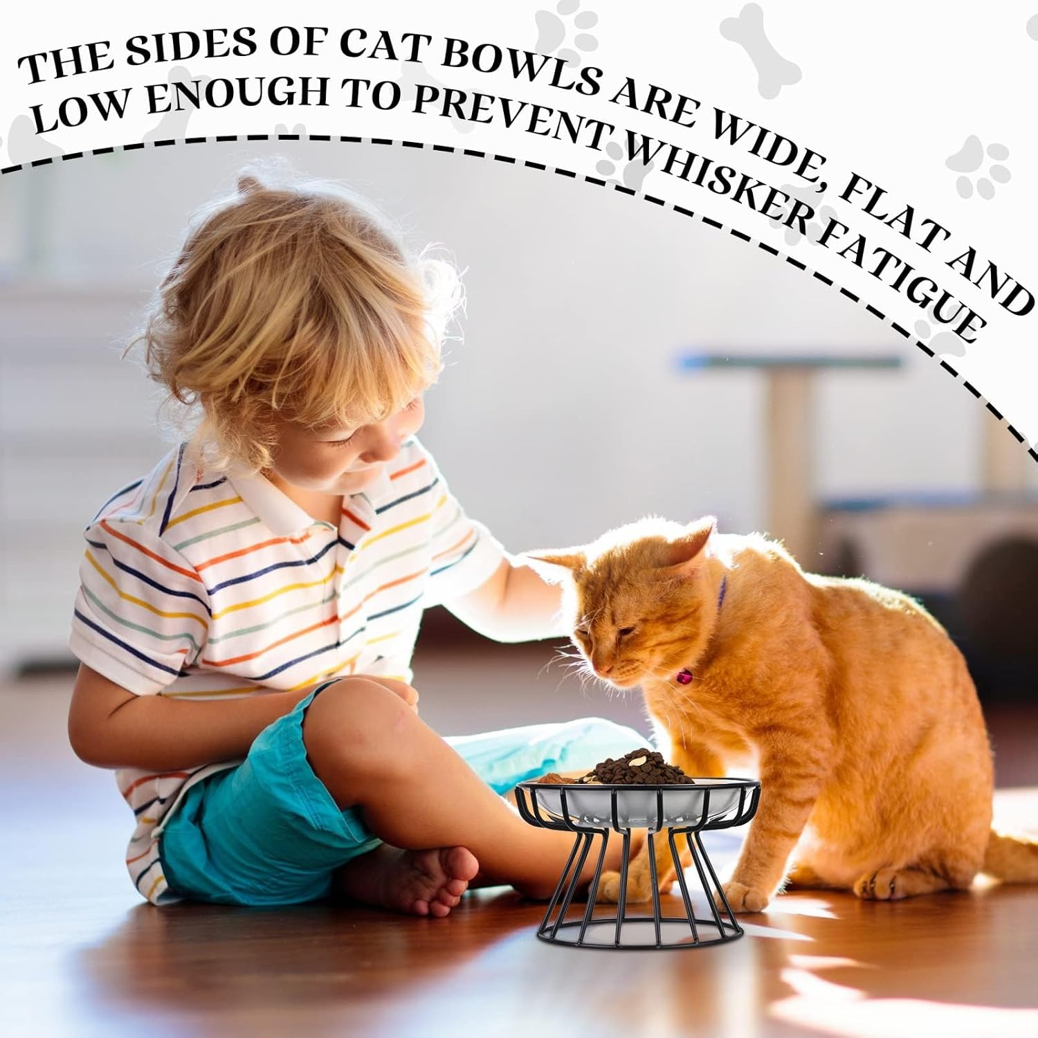 LMSNE Raised Cat Bowls,Whisker Friendly anti Vomit Cat Bowl Ceramicwith Metal Stand, Elevated Food Feeding Dishes for Cats and Dog image number 1