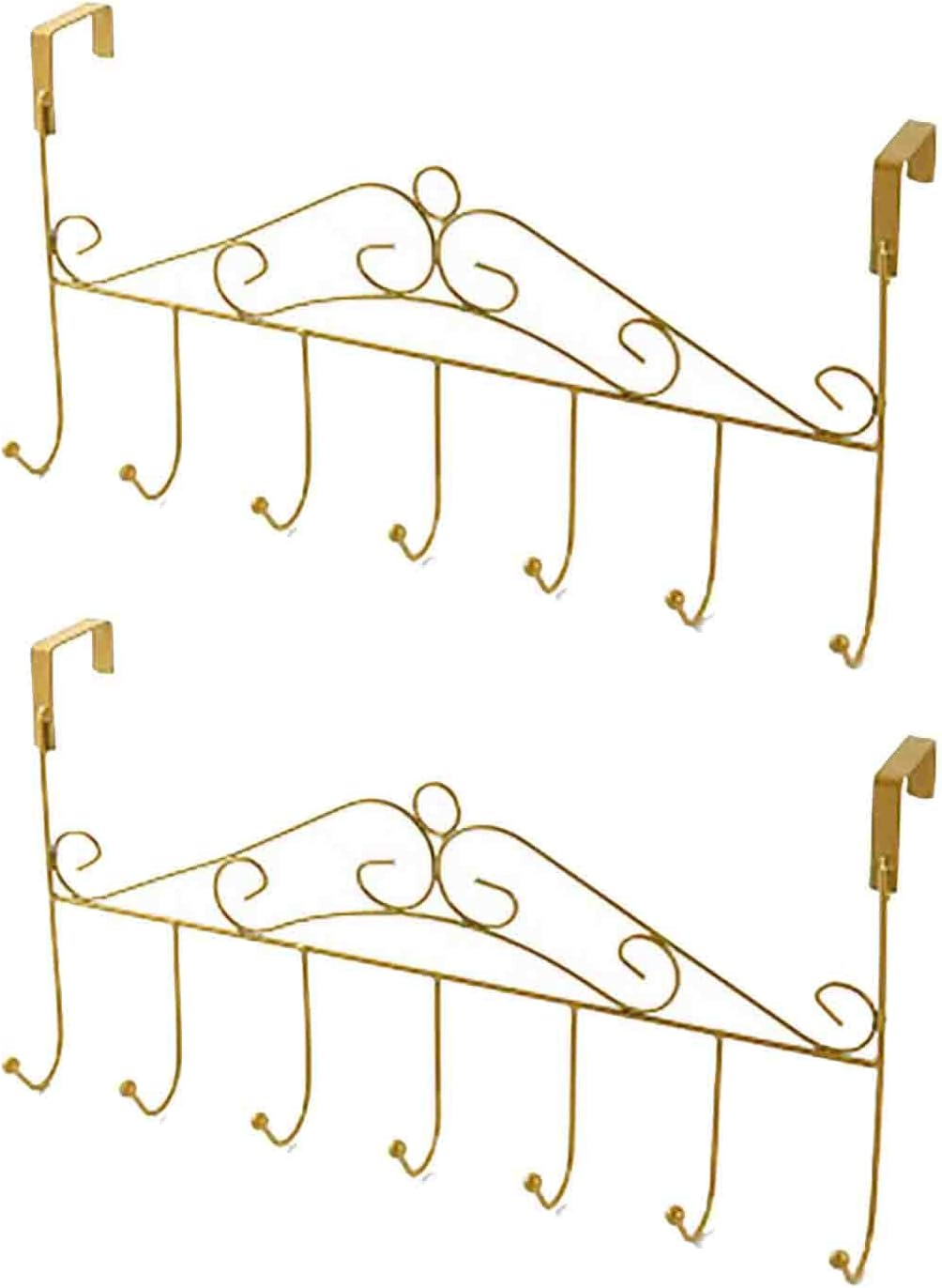 Eywlwaar Gold over the Door Hooks 7 Hanger Rack Heavy Decorative Metal Rack for Home Use Hats Coats Key Bag Clothes Scarfs Hooks (Golden)