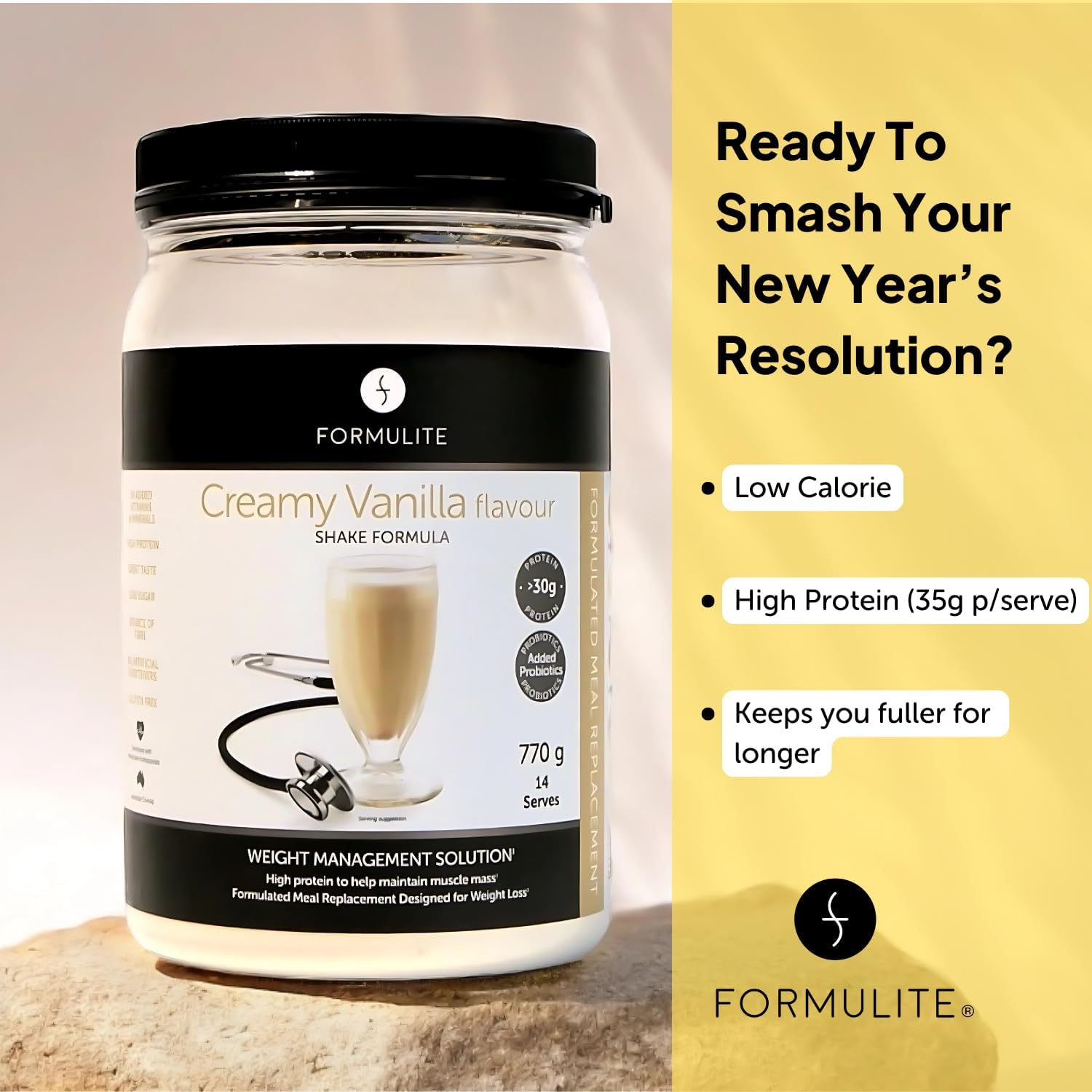 Formulite Protein Shake Tub 770G, High Protein Low Sugar Meal Replacement Shake Powder for Men and Women. VLCD (Very Low Calorie Diet) Shakes - (Banana) image number 4