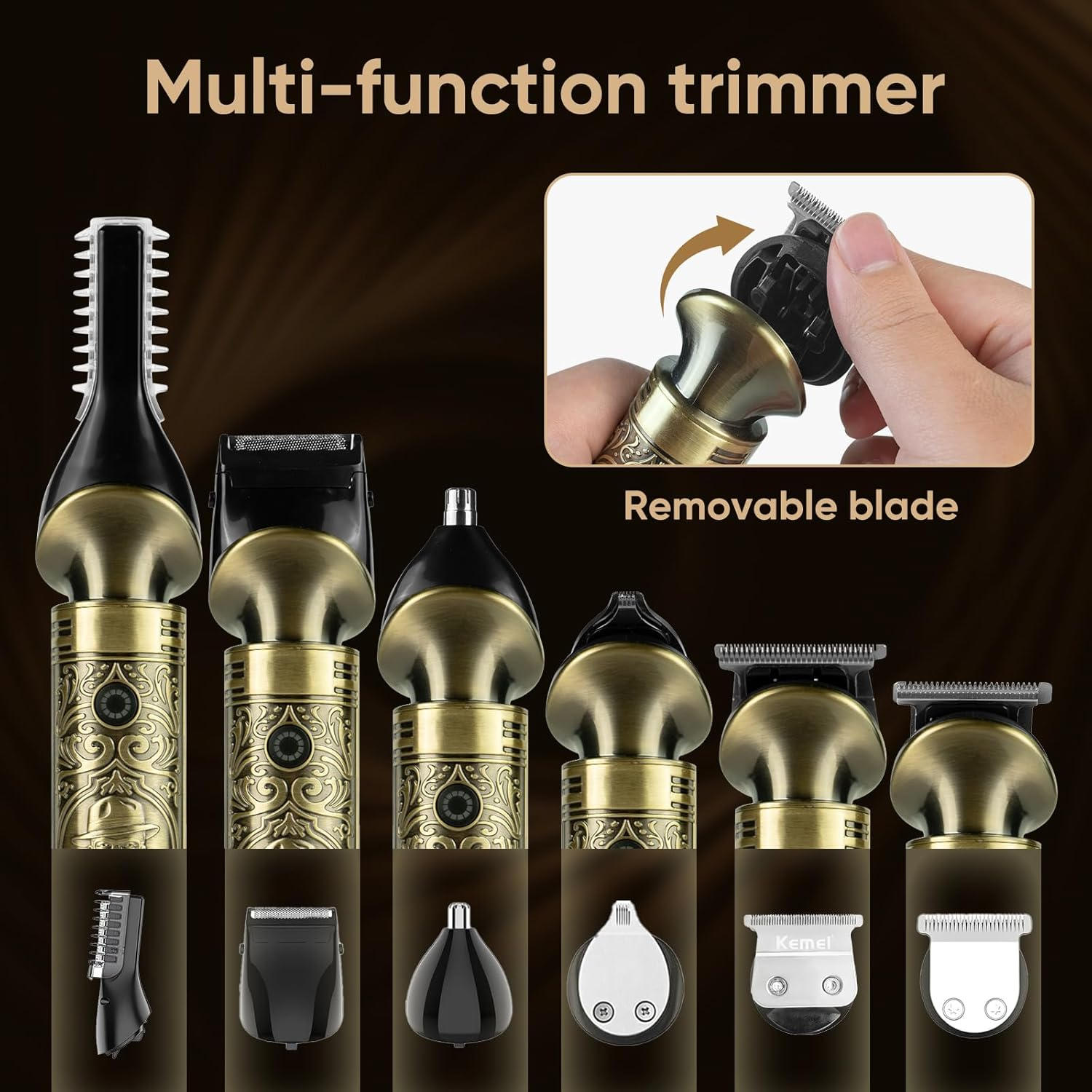 KEMEI Hair Trimmer Beard Trimmer Men'S Hair Trimmer with 6 Cutting Heads, Trimming Hair, Beard, Nose, Ears and Body Hair, Shaving, LED Display image number 5