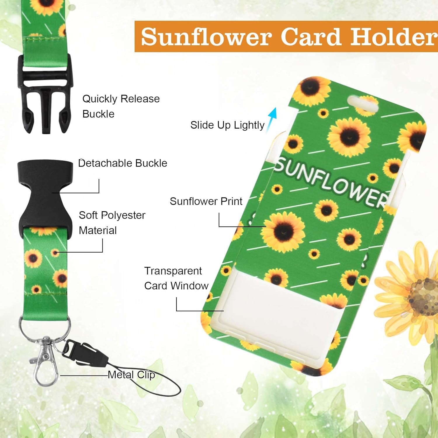 Sunflower ID Card Holder with Detachable Lanyard - ABS Plastic Badge Holder for Work, Events, Healthcare Workers, Teachers - Stylish Office Accessories