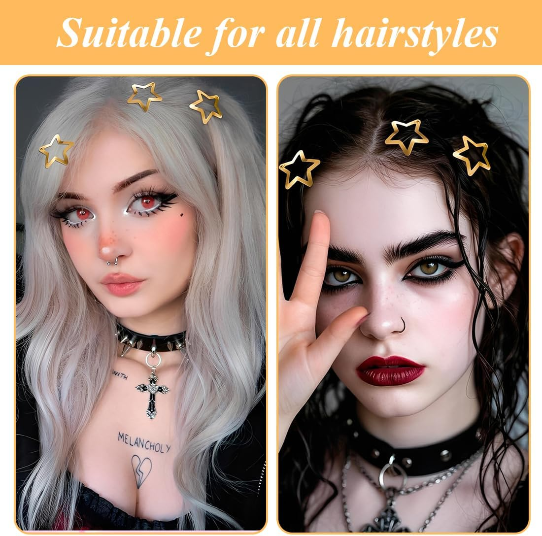 VEOIRXU Pack of 30 Mini Hair Clips 24 Star Hair Clips + 6 Clouds Hair Clip Star Hair Clip Clouds Hair Clip Hair Accessories Pentagram Metal Snap Headpiece for Children Girls and Madame (Gold + Silver) image number 4