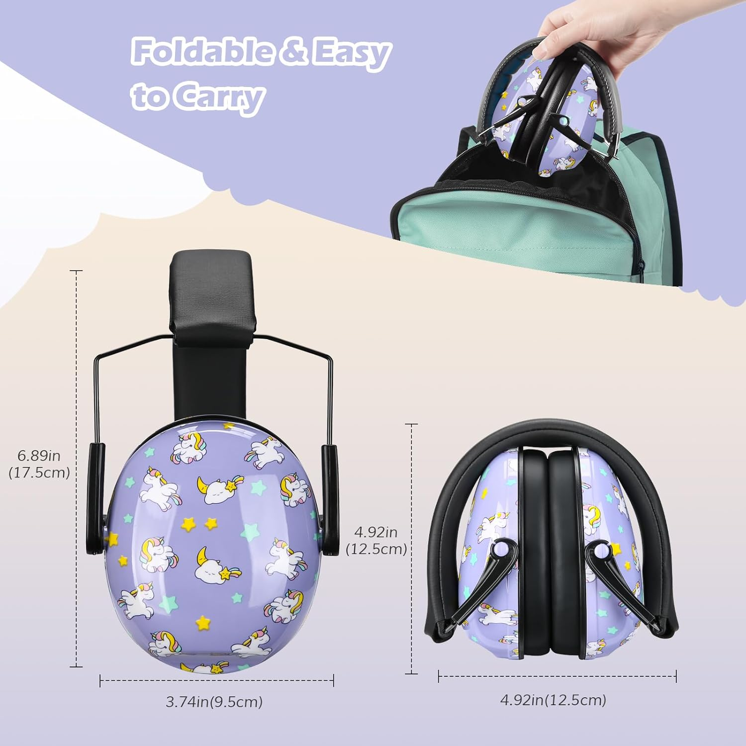 Procase Noise Cancelling Headphones for Kids Toddler, SNR 27Db Noise Reduction Ear Muffs, Hearing Protection for Monster Jam, Concerts, Fireworks, Shooting, Air Show, Autism Sensory Needs -Unicorn - 2, Black  Blue image number 6