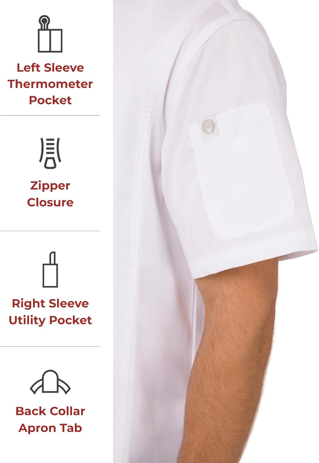 Chef Works Mens Springfield Chef Coat Short Sleeve Chef'S Jacket image number 7