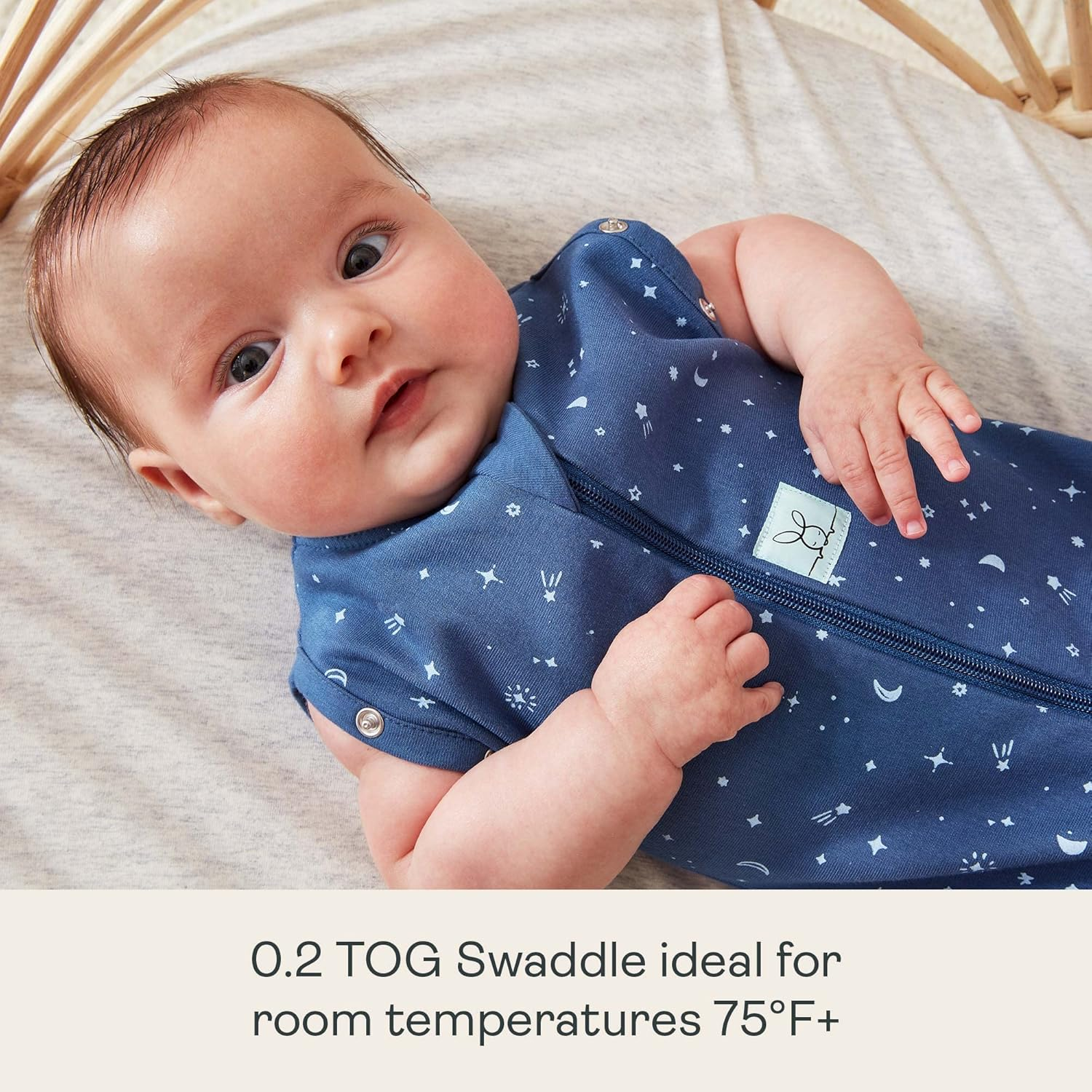 Ergopouch 0.2 TOG Cocoon Swaddle Bag, 0-3 Months, Night Sky Print &ndash; Organic Cotton, Two-Way Zip, Arms In/Out, Lightweight & Breathable, Ideal for Room Temperatures (22&ndash;26&deg;C)