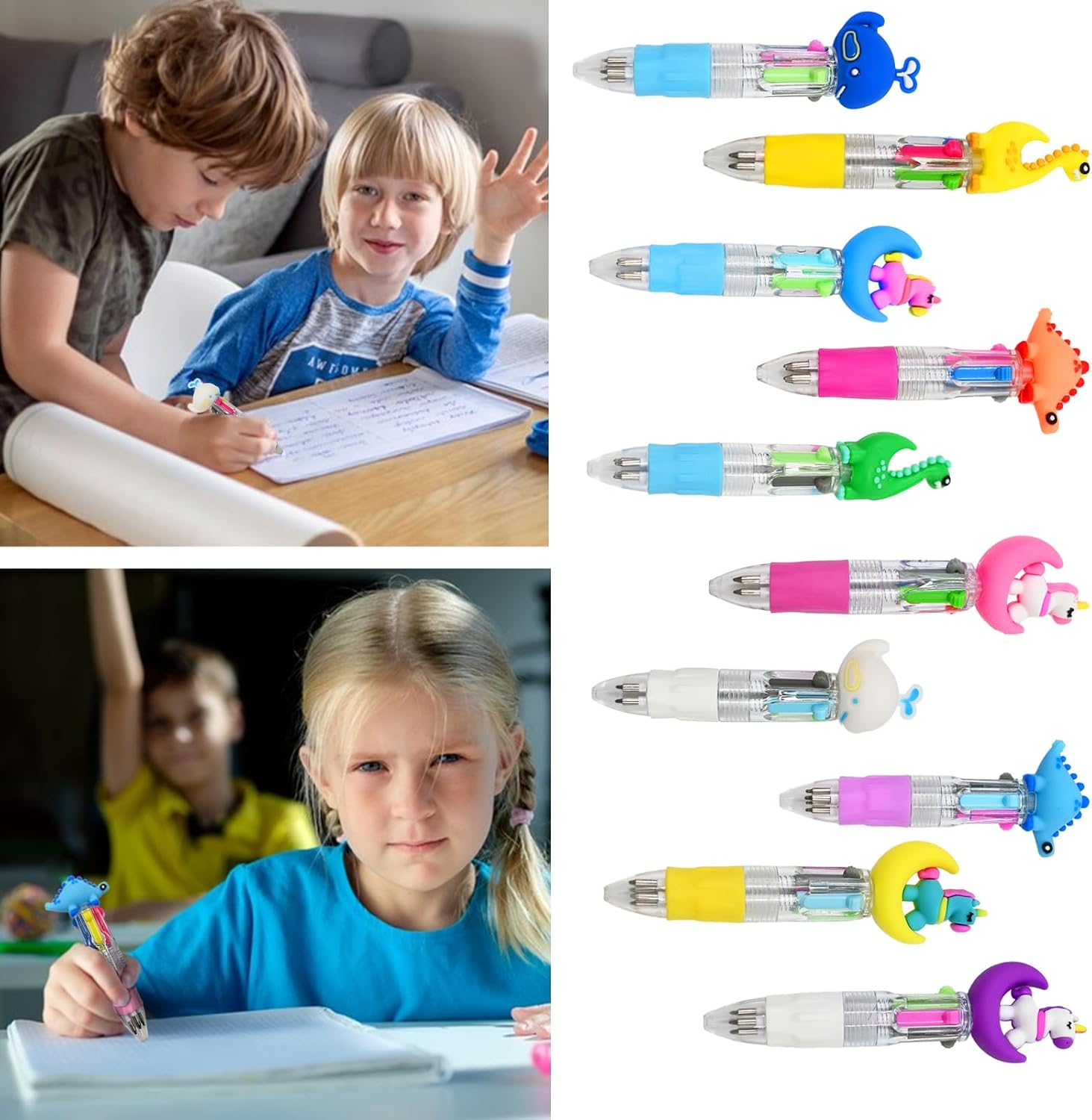 12 PCS Cute 4-In-1 Multicolored Ballpoint Pens, Multi Retractable Colored Pens for Kids, Cute Mini Pens for Kids, Fun Cartoon Pens for Kids Boys Girls Party Favors Gifts Classroom School Supplies image number 5