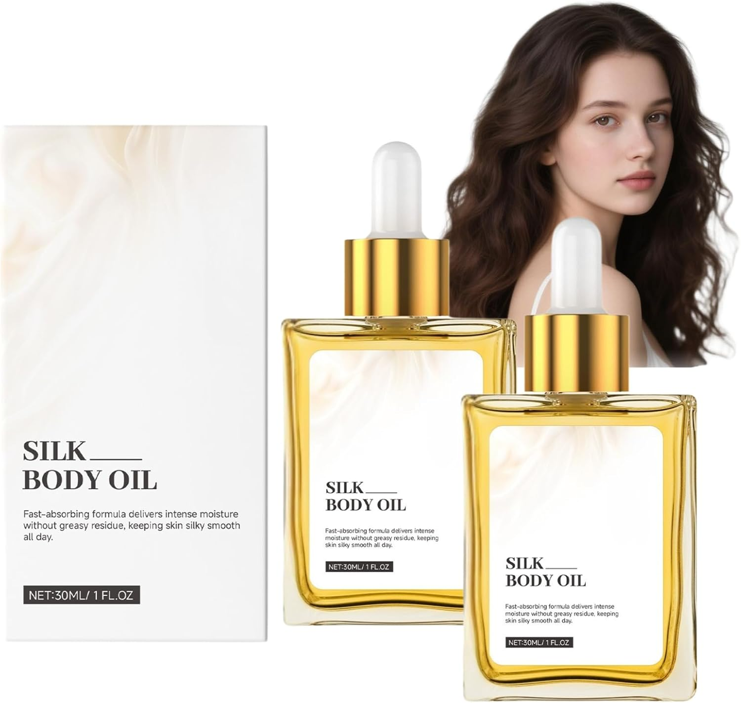 Gouda Silk Body Oil, Body Perfume Oil for Women, Bath & Shower Essential Oil for Smooth and Hydrated Skin, Refreshing Non-Greasy, Infused with Shea Butter, Coconut Oil, Vitamin E (2Pcs)