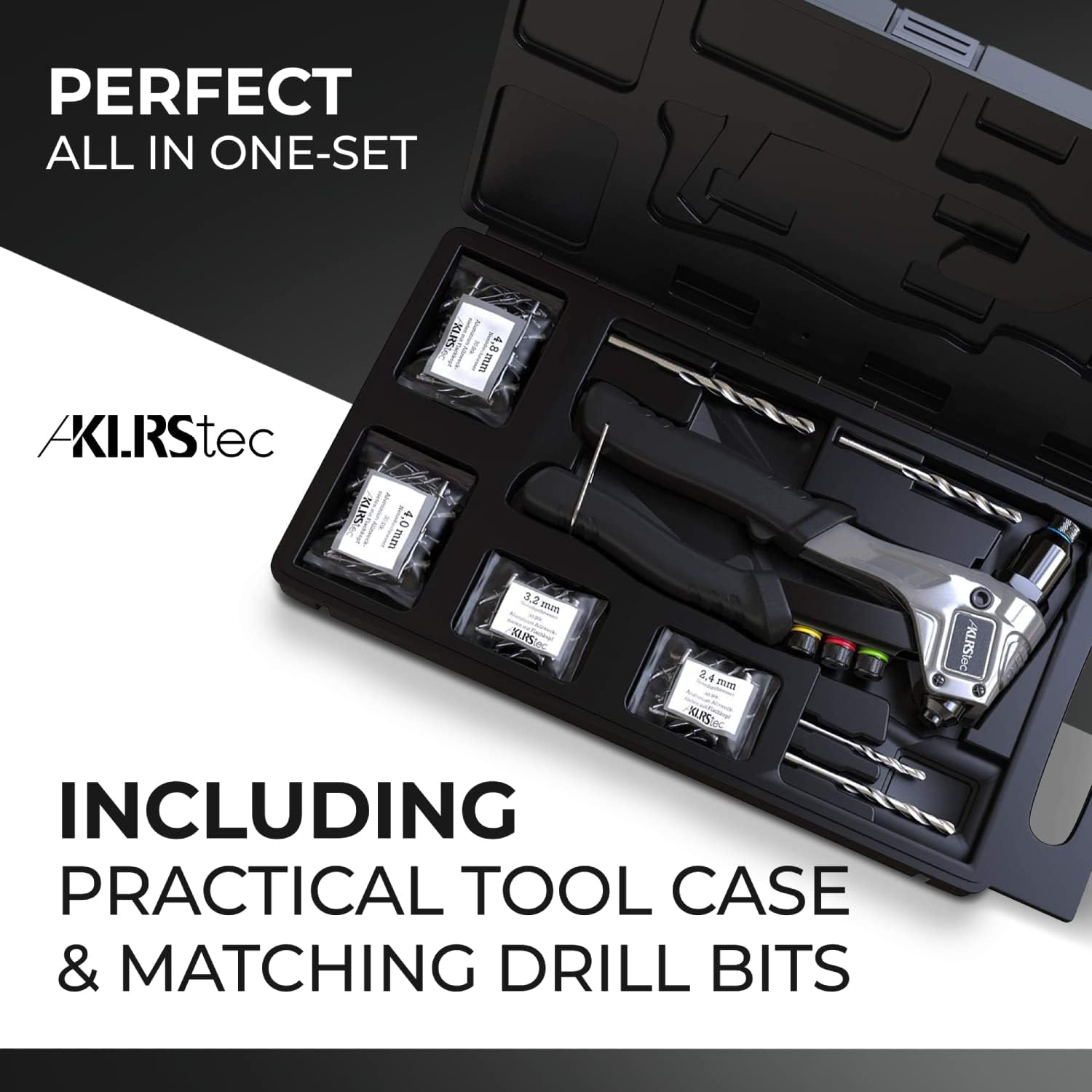 Klrstec Professional Rivet Gun Kit Incl. 120 Pop Rivets and 4 HSS Drills - Pop Rivet Tool Kit for Processing Blind Rivets image number 6