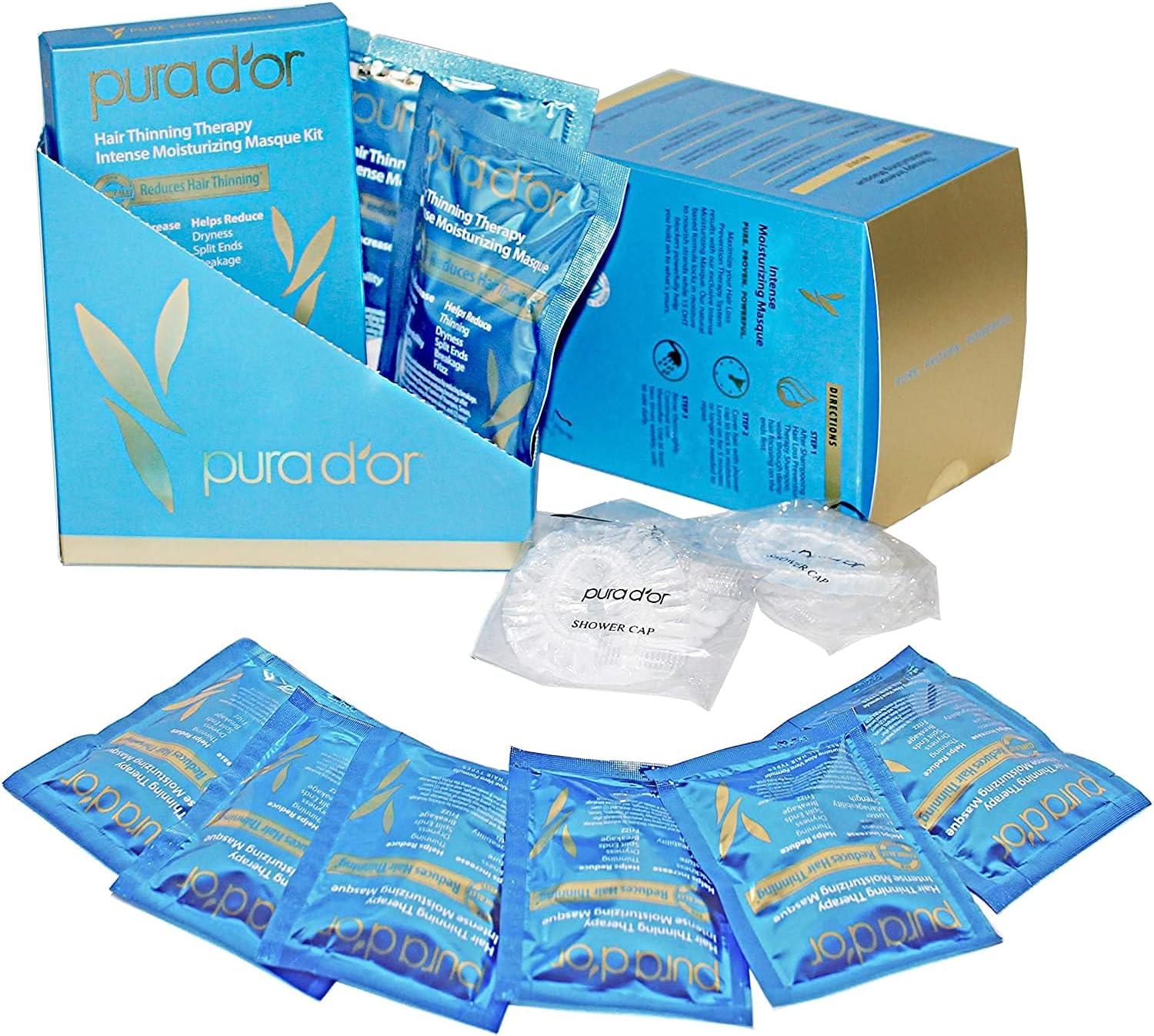 PURA D'OR Hair Thinning Therapy Intense Moisturizing Biotin Masque 1.2Oz 8-Pack (9.6Oz) Deeply Hydrating Treatment Hair Mask with Caffeine, Catalase for Thicker Hair, Men & Women (Packaging May Vary) image number 1