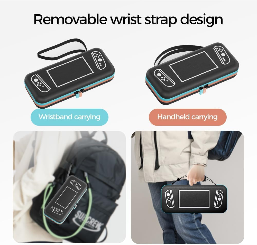QUMOX Carrying Case Compatible with Switch 2 &ndash; Hard Shell Protective Travel Storage Pouch with Wrist Strap, Card Slots & Zipper Mesh Pocket &ndash; Fits Nintendo Switch 2 Console & Accessories image number 4