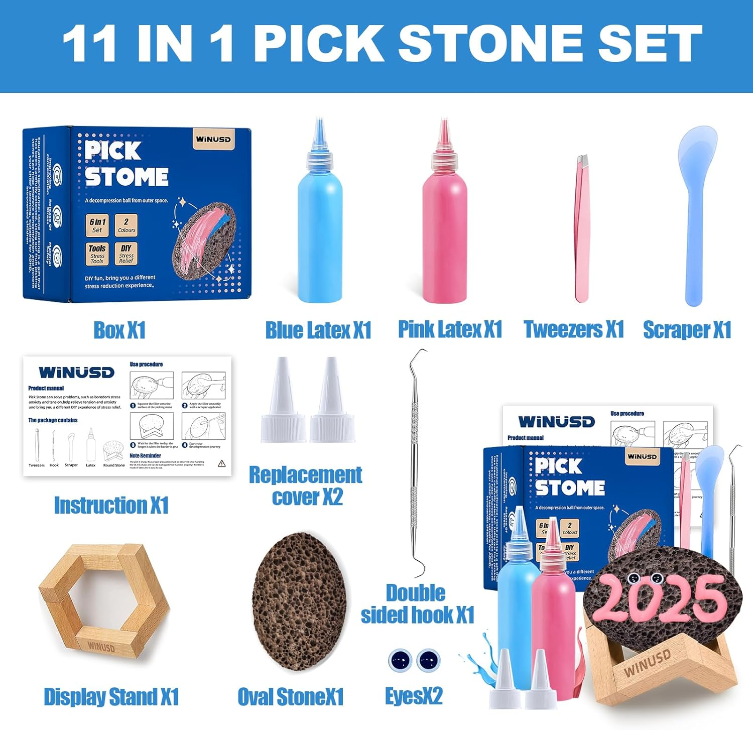 Pick and Peel Stone Kit, Skin Picking Fidget Toys, Picky Pad Stone, 2Pcs Pick Stone Kit for Anxiety Relief, Adult Fidget Toys, Picking Rock, Great Gift for Adults, Mother'S Day White Elephant Gift image number 2
