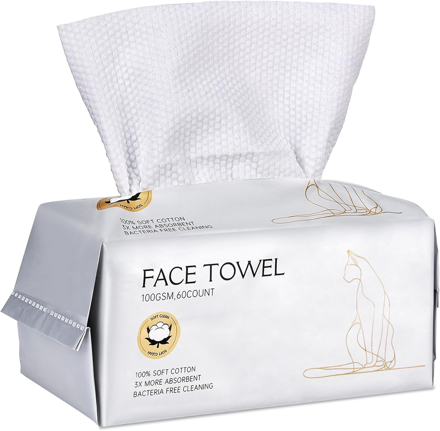 SOCRATES Premium Disposable Face Towels &ndash; 100% Cotton, 100GSM &ndash; 60 Count | Ultra Thick & Soft, Dual-Sided Textured & Smooth | Facial Towel, Makeup Removal, Baby Wipes &ndash; Dry & Wet Clean image number 4