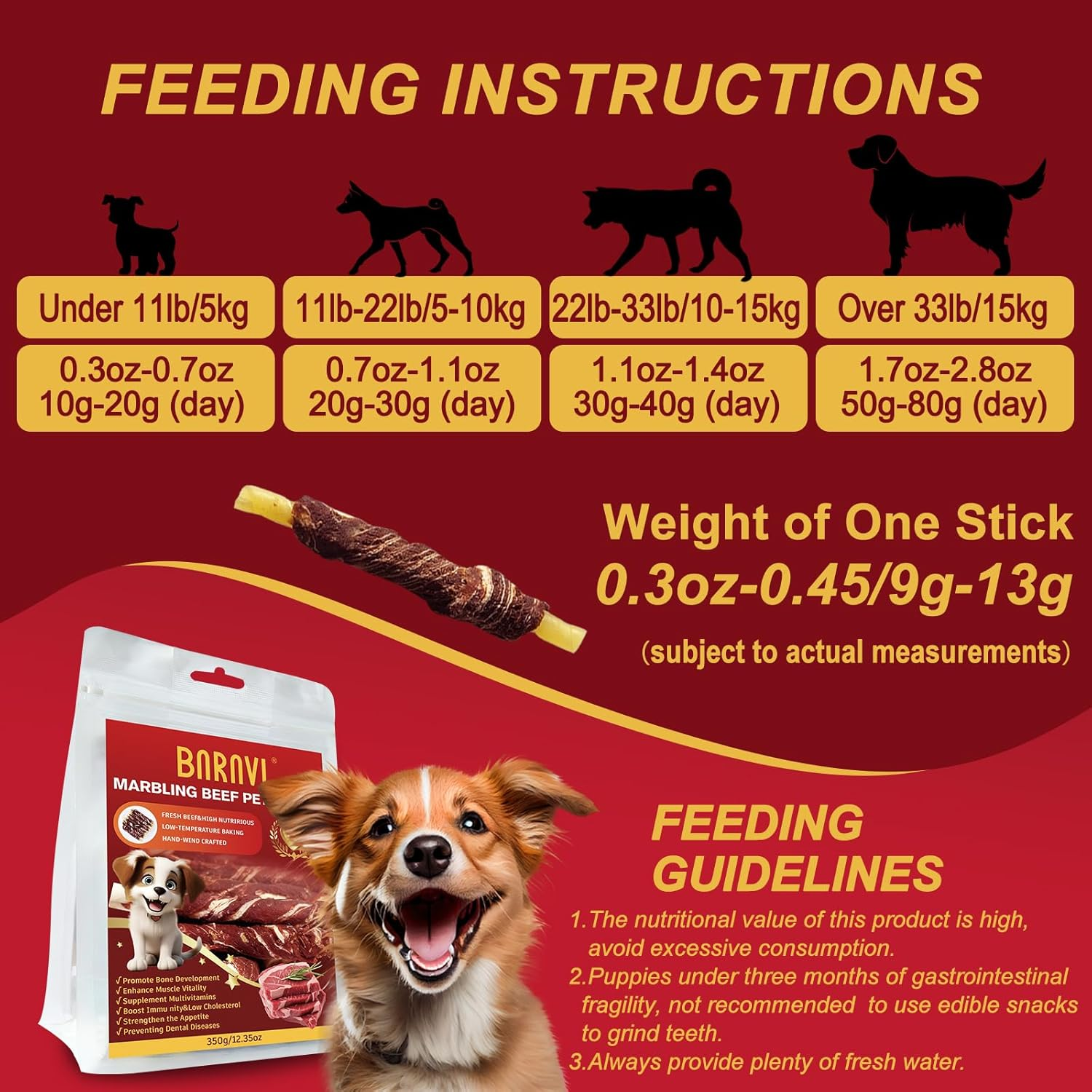 Dog Treats, Marbling Beef Dog Rawhide Sticks, Made with Fresh Beef, Clean Teeth Naturally While Chewing, 350G image number 6