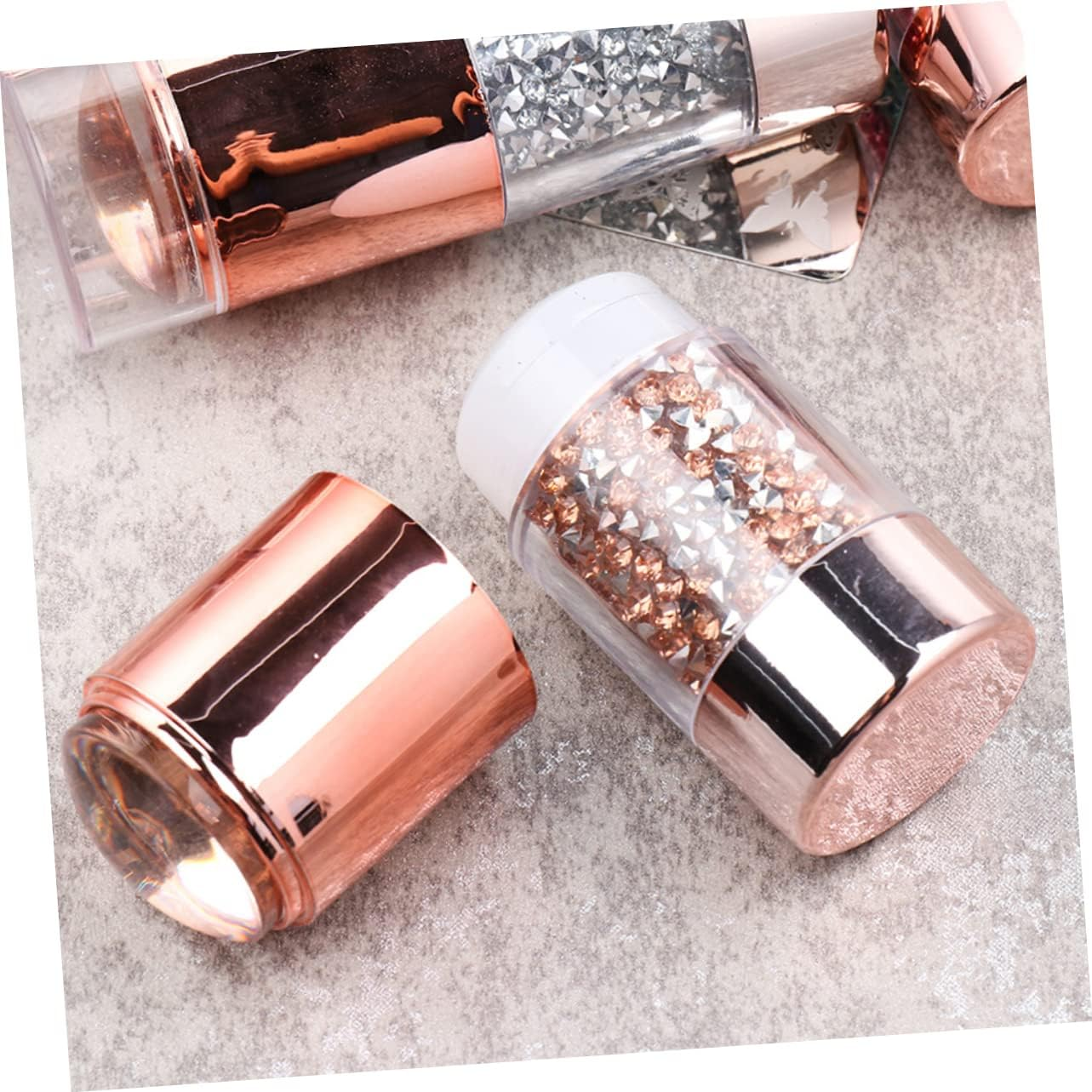 Professional Nail Stamper and Double-Ended Silicone Diamond Template Transfer Pen Set, Light Gold Color, Creative Manicure Tools for Nail Art and Rhinestone Stamping in Salon Or image number 1