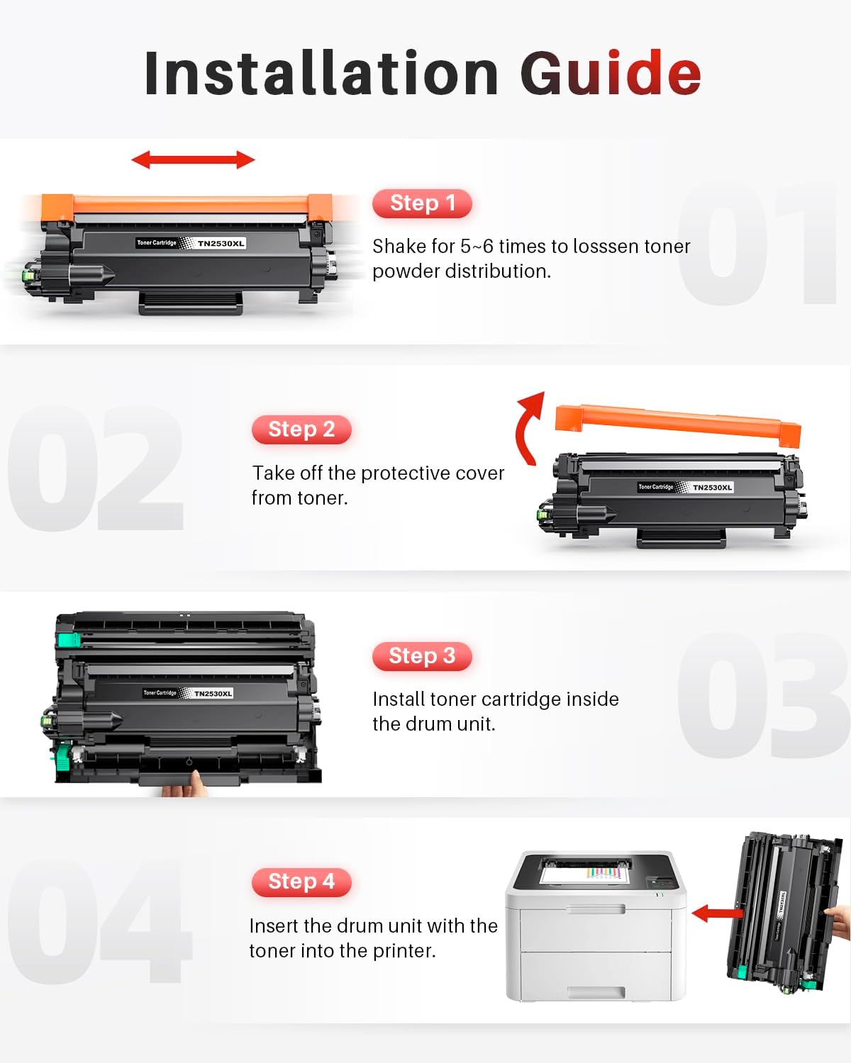 TN2530XL TN2530 Toner Cartridge Compatible for Brother MFC-L2880DW MFC-L2920DW MFC-L2820DW MFC-L2800DW HL-L2480DW HL-L2464DW HL-L2460DW HL-L2400DW HL-L2445DW DCP-L2640DW Printer (2 Black) image number 2