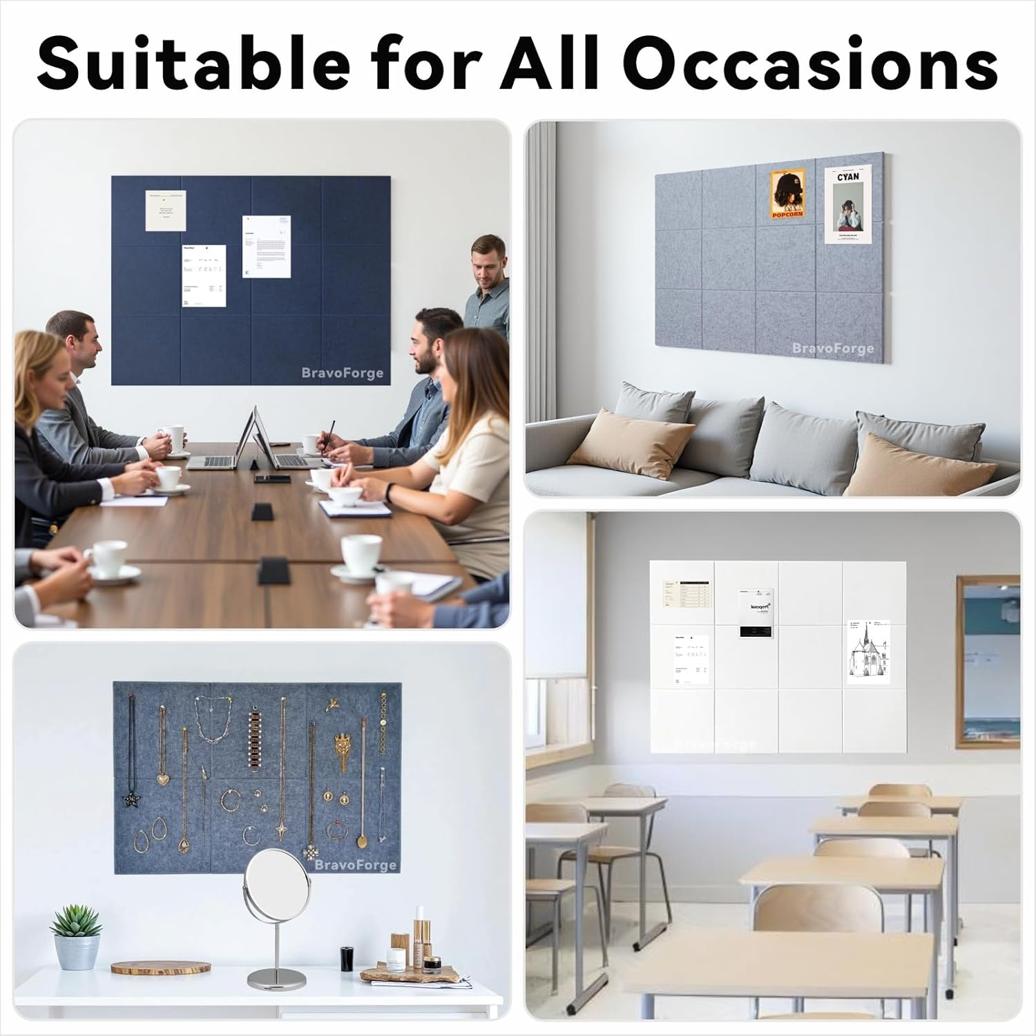 Large Felt Bulletin Board, 6 Pack 30 X 30 Cm Grey Pin Notice Board with 30 Pushpins and 36 Safe Removable Adhesive Tabs, Cork Boards Alternative, Felt Wall Tiles for Wall, Home, Office（Grey） image number 5