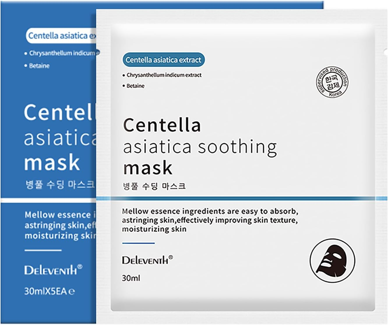 Deleventh Korean Brand Centella Asiatica Soothing Facial Mask 30Ml &times; 5Pcs / Moisturizes Skin with Natural Extracts for Radiant, Smooth Complexion image number 3